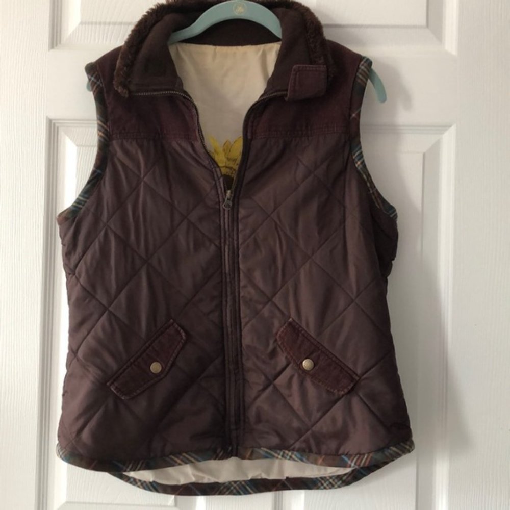 CAbi Brown Quilted Plaid Vest